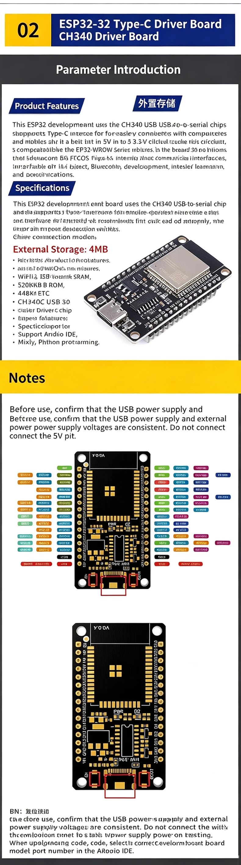 ESP32 Development Board Module, 8266 Wireless WiFi + Bluetooth, Dual-Core CPU, CH340 Chip, ESP32 Programming Socket