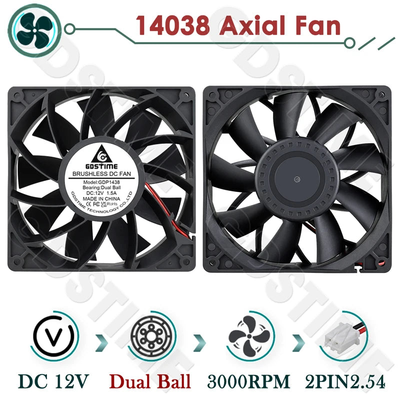 Gdstime 140mm Fan 24V 12V 5V Cooler 140*25MM Case CPU Fan 14025 Radiator Fan for Home Mechanical Equipment,Humidifiers Cooling