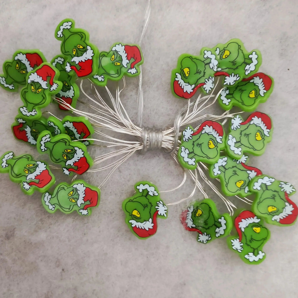 20L 6.5ft Christmas Light Copper Wire String Decoration Lights Festive Green Monster Design for Holiday Lighting