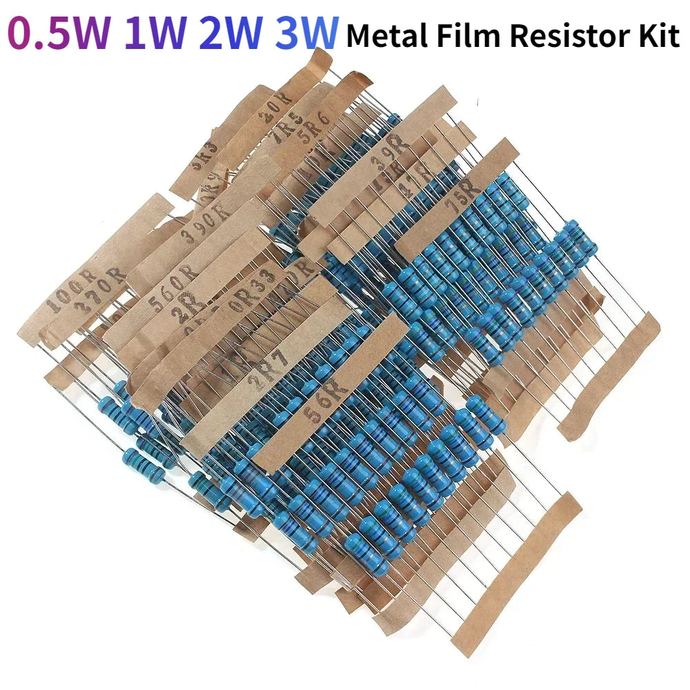 150/300PCS 0.5W 1W 2W 3W Metal Film Resistor Kit 1% High precision 0.1R~750R Electronica Kit diy electronic components 30values