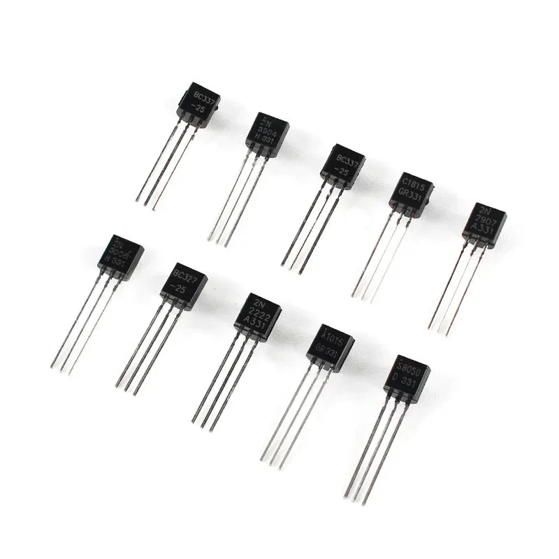 100/200PCS Triode Transistor Set BC337 BC327 2N2222 2N2907 2N3904 2N3906 S8050 S8550 A1015 C1815 TO92 PNP NPN Transistors kit