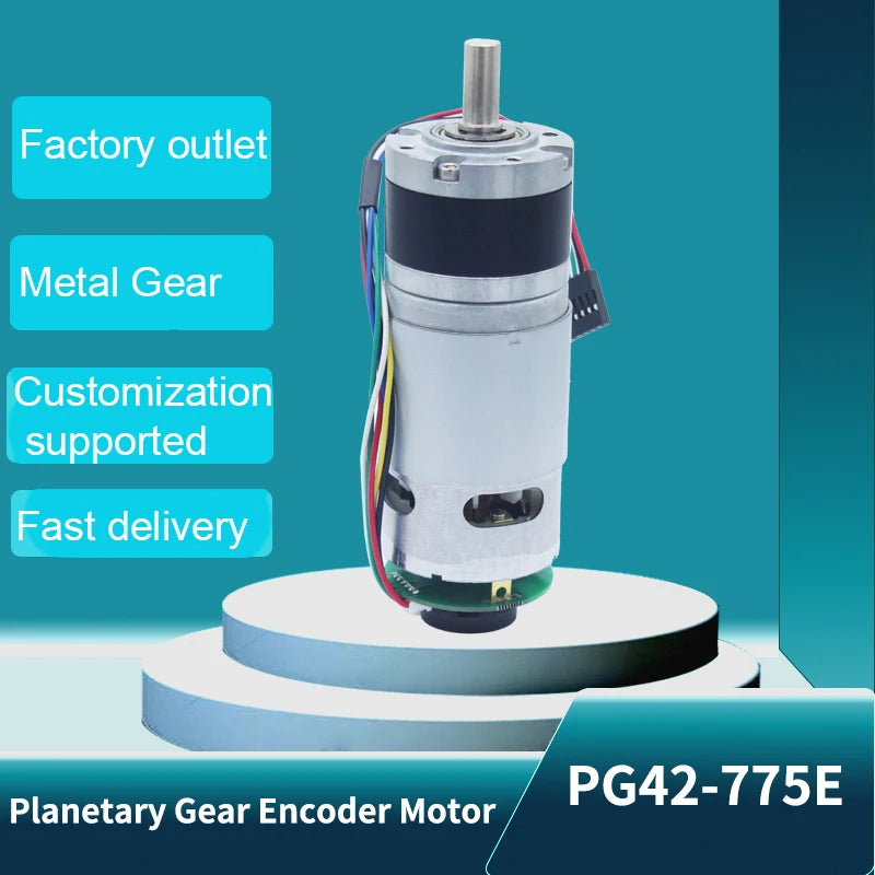 12V24V PG42-775 High Torque Planetary Gear Motor with Encoder 42mm Low RPM Reducer CCW/CW Electric Engine RC Roller Gate Gearbox