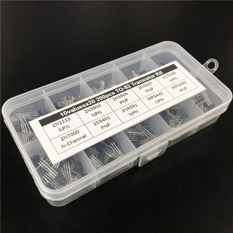 10ValuesX20 200pcs TO-92 Transistor Assortment Assorted Kit 2N2222 2N3904 2N3906 2N5087 2N5088 2N7000 MPSA42 MPSA92 etc