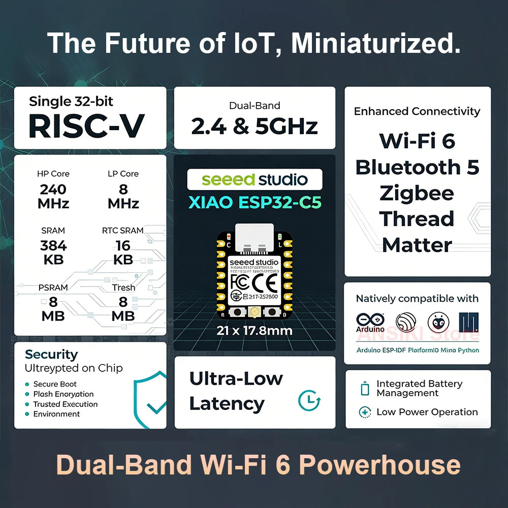 seeed XIAO ESP32-C3/C5/C6/S3 optional Mini Development Board Module 2.4GHz WiFi,BlE 5.0,for Arduino IoT Intelligent system