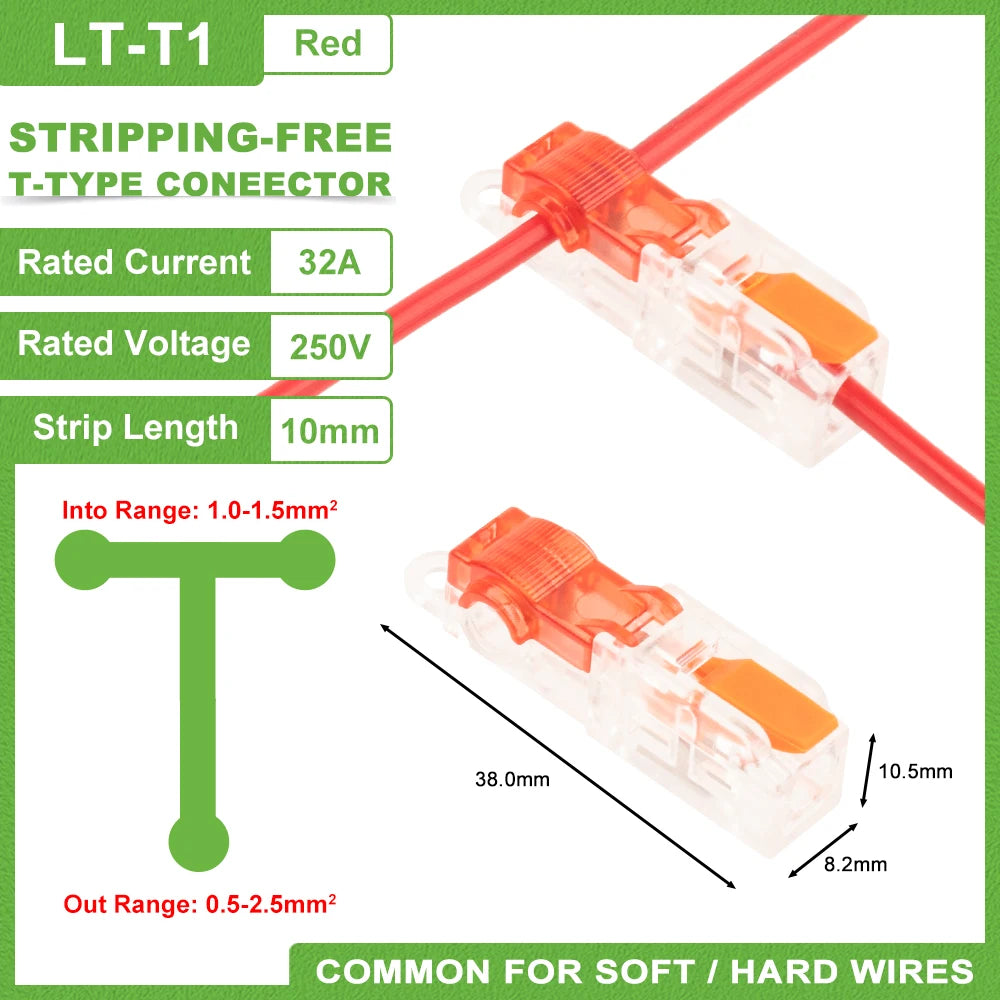 T-Type Stripping Free Wiring Connector With Fixing Hole Quick Branch  Splice Junction box lever Wire connector 32A