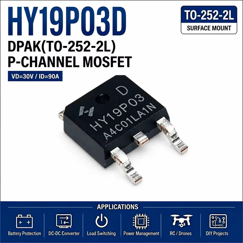 (10 pcs) HY19P03D TO-252-2L (Marking HY19P03) - P-Channel MOSFET -30V -90A 6mΩ