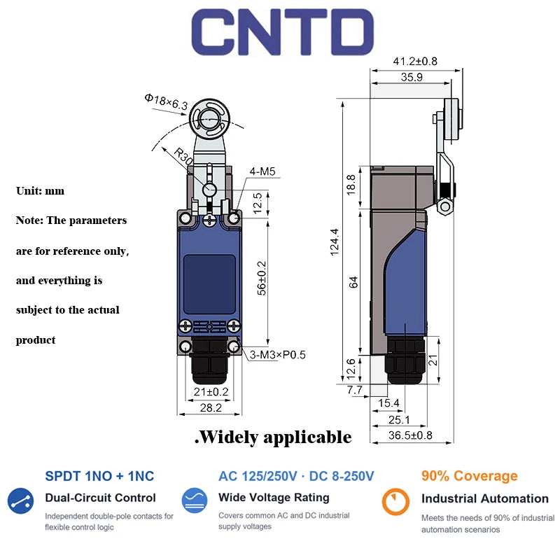 CNTD CZ-8105N Vertical Limit Switch IP65 5A 250VAC SPDT NO NC Roller Lever Micro Switch for CNC Machine