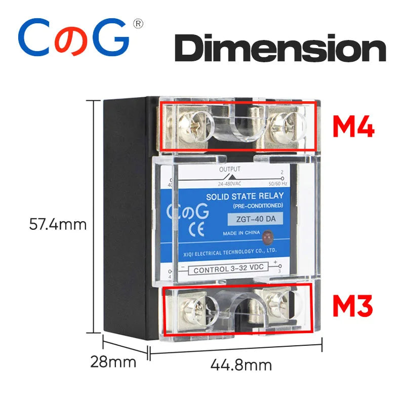 CG 1PCS Single-phase Solid State Relay Input 3-32VDC Output 24-480VAC DC to AC/DC to DC/AC to AC SSR 10/25/40A Module Relay