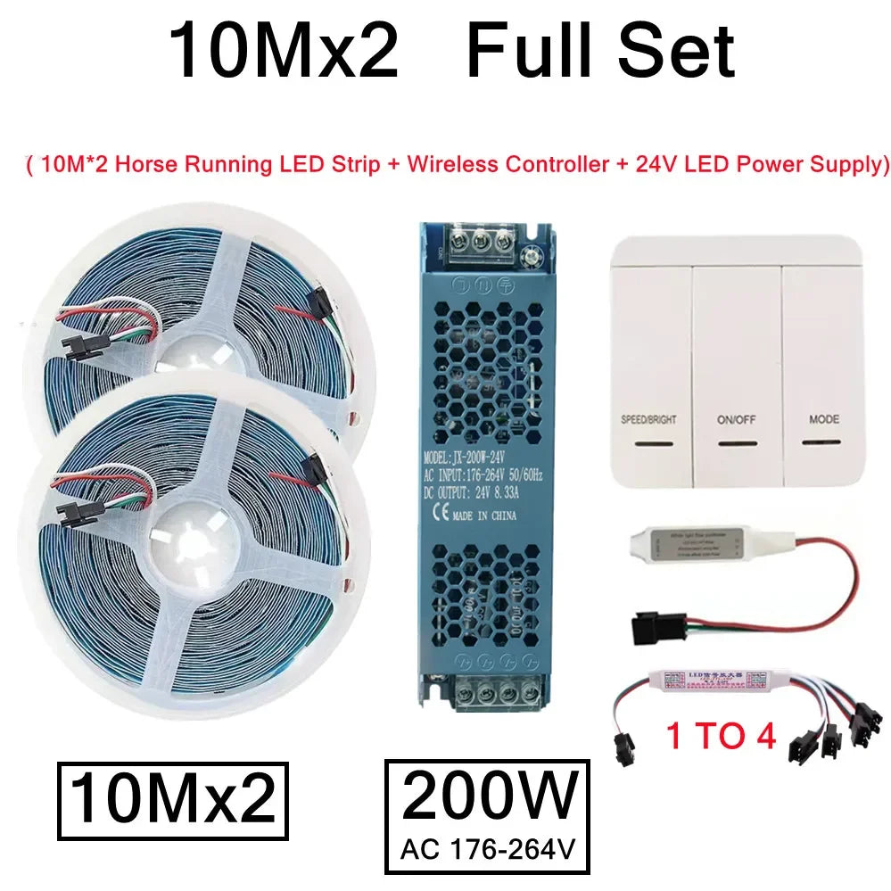 5M 10M DC24 WS2811 Running Water Flowing LED Strip Light SMD2835 Horse Race Pixel Addressable Flexible Linear Lamp Set