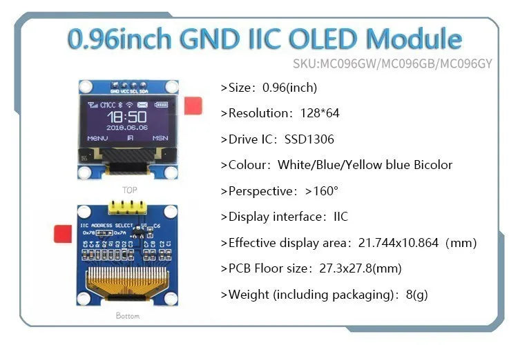 White Word OLED Series 0.91/0.96/1.3 Inch OLED Display Module IIC I2C SPI 128X64 I2C SSD1306 12864 LCD for Arduino