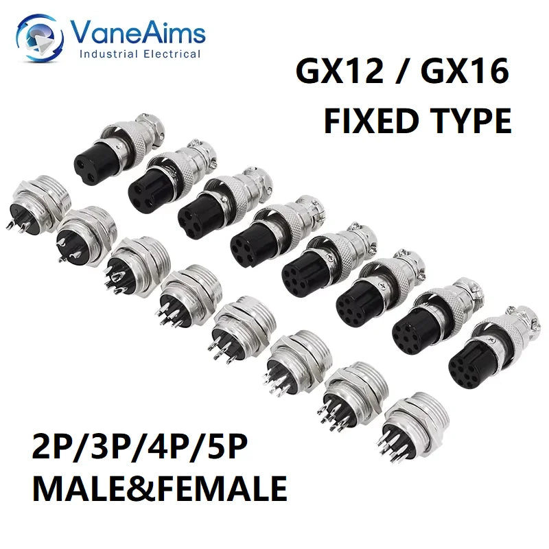 5Set GX12 GX16 Connectors 2pin 3pin 4pin 5pin Aviation Plug Socket Female Male Fixed Fixing Type Electrical Cable Wire Connector