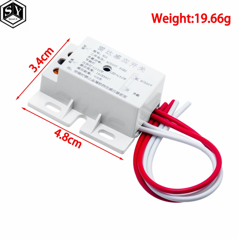 New 220V AC 50Hz Auto Infrared Sensor Switch PIR Microwave Radar Body Motion Sensor Module Adjustable For Time Distance Range