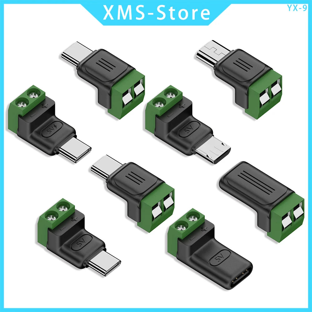 USB C to 2Pin Terminal Adapter Screw Solderless Plug Type-C to 2 Pin Crimp Terminal Block 5V Charging Conversion