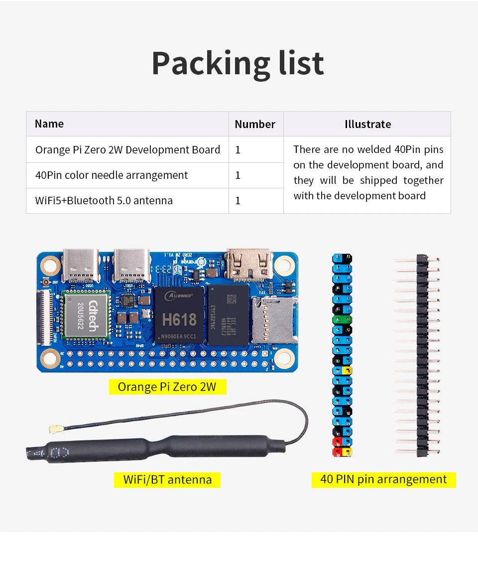 VoltSOrange Pi Zero 2W + Expansion Board Single Board Computer 2GB RAM Allwinner H618 WiFi-BT Orange Pi Zero 2 W Development Boa