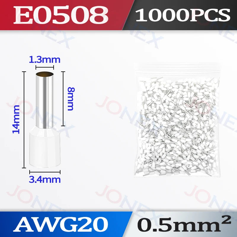1000PCS Tubular Crimp Terminals Electrical Wire Cable Connectors E0508 E7508 E1008 E1508 E2508 E4009 E6012 Insulated Ferrules