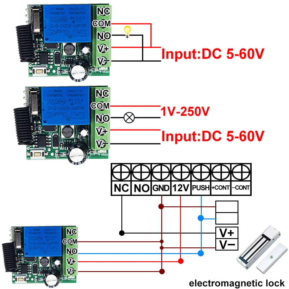 QIACHIP 433MHz Wireless Remote Control Switch Dry Contacts RF Relay Module DC 5V 12V 24V 48V 60V Remote Controls Gate Door Light