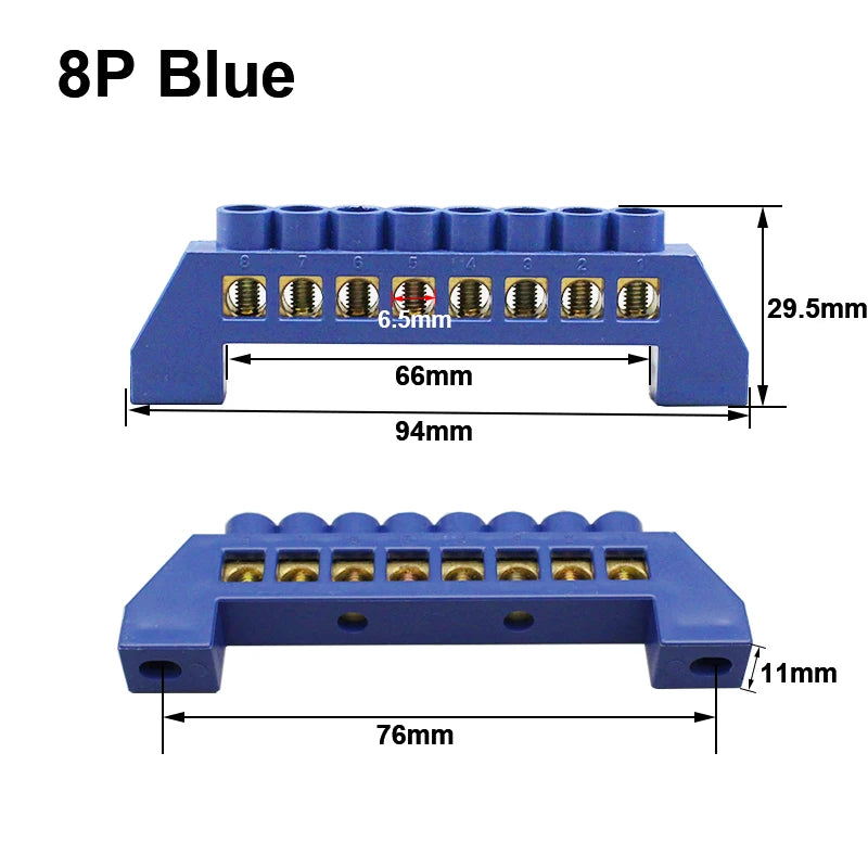 Blue Green White Bridge Design Zero Line 4-12 Pole Screw Brass Copper Grounding Strip Terminal Block Connector Earth And Neutral