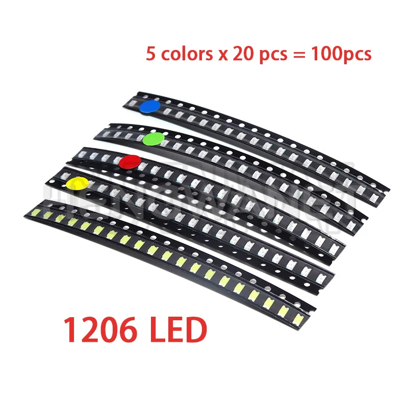 100pcs 0603 0805 1206 1210 5730 5050 SMD LED Light Emitting Diode Kit 5 Colors Miniature LED Red White Yellow Green Blue