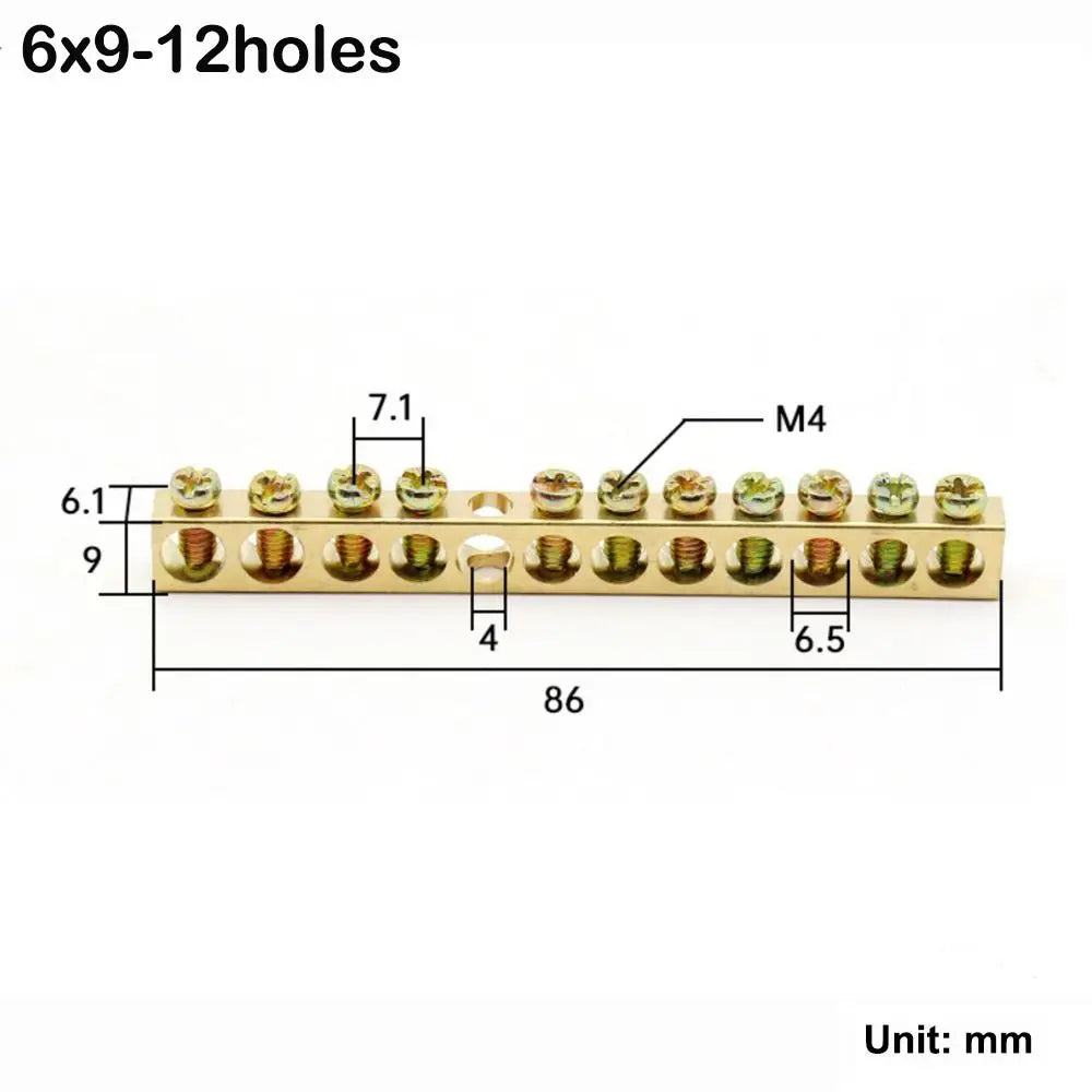 Copper Wire Connector Multi-specification With Hole Screw Brass Connection Row Zero Ground Terminal Electrical