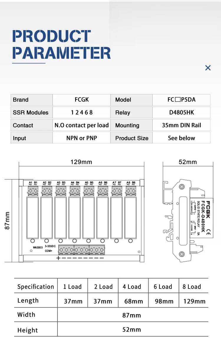 FCGK 1 2 4 6 8 Channel Solid State Relay Module PNP OR NPN Board 5V 12V 24V 32VDC PCB DC TO AC SSR Module
