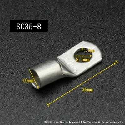 SC Type Wire Nose Terminal SC35 SC50 SC70 SC95 Bare Copper Battery Block Lugs Hole ID 6 8 10 12mm Crimp DTGA Cable End Connector