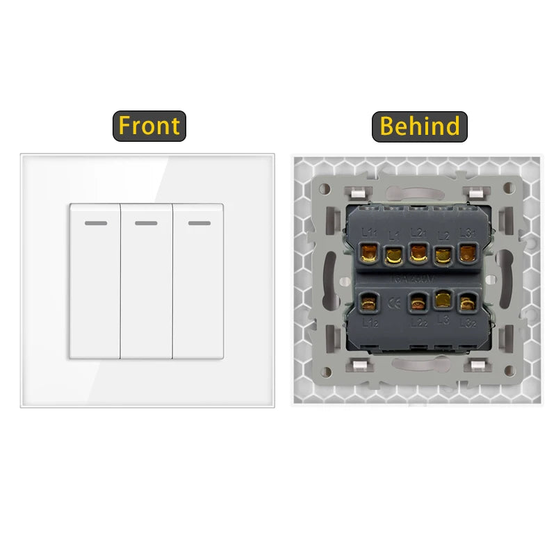 JHJCH - 1 Gang 1/2 Way Stair Switch, Tempered Glass Panel, Rocker Light Switch, On / Off Switch, Toggle Wall Switch