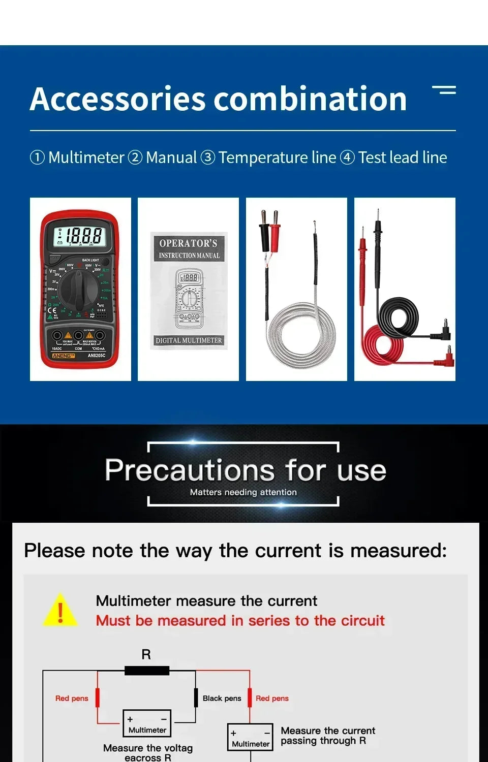 ANENG AN8205C Volt Ohm Multimetro Tester Meter With Thermocouple LCD Backlight Portable Digital Multimeter AC/DC Ammeter