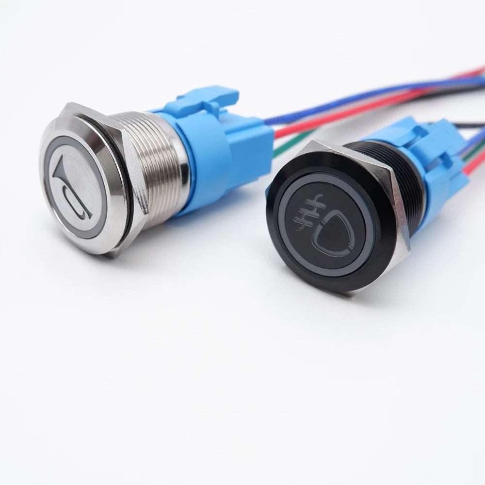 16/19/22mm Customized Metal Push Button Switch with Socket Start Stop For Car Boat Fog Black/Silver Waterproof LED Light 12V 24V