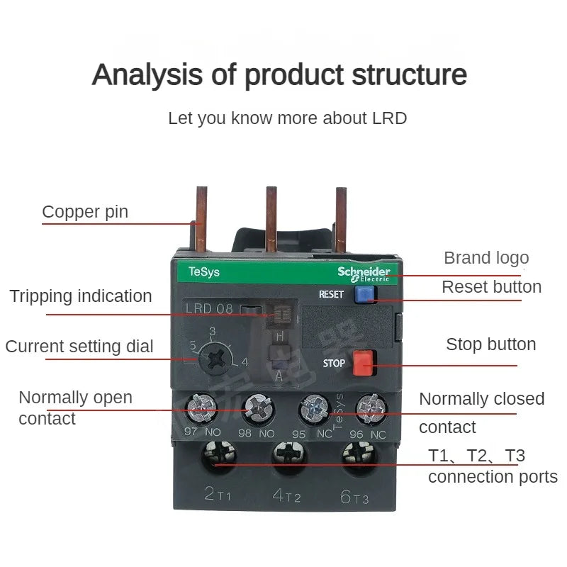 Schneider Thermal Overload Relay LRD12C LRD16C LRD21C LRD32C Relay Three-Pole Thermal Magnetic Trip 10A LC1D Overload Protection