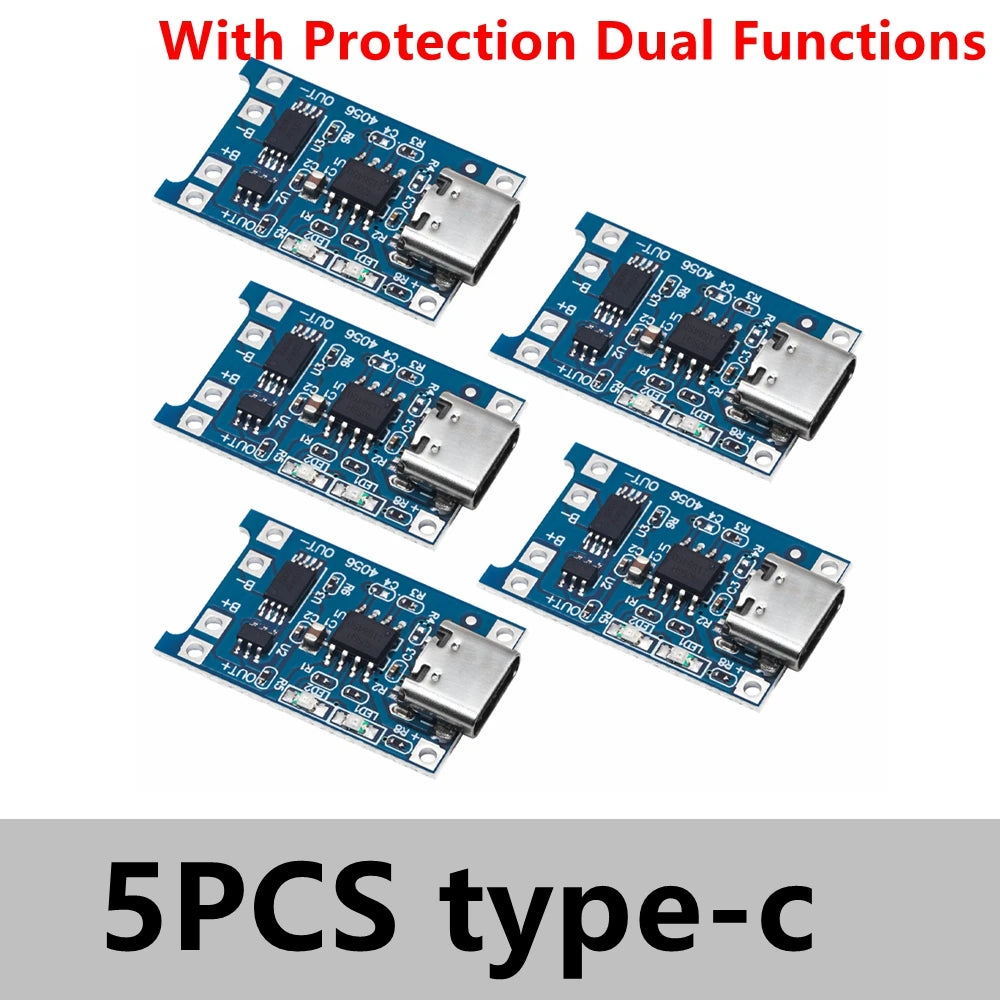 1-50PCS 5V 1A Micro/Type-c/Mini 18650 TP4056 Lithium Battery Charger Module Charging Board With Protection Dual Functions Li-ion