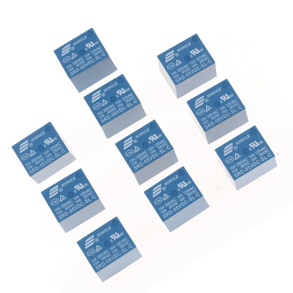 10 Pieces SRD 05VDC SL C 5Pin Power Relay 5V DC SPDT PCB Type Blue