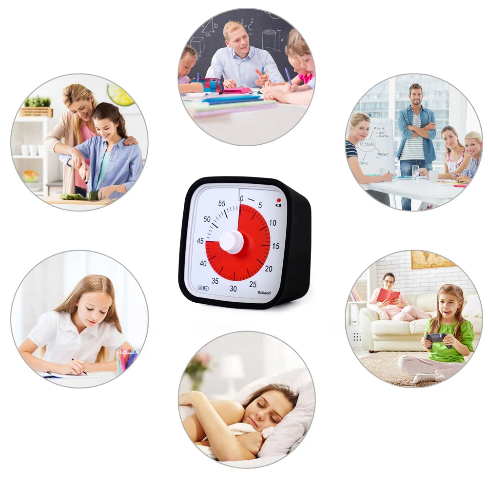 VT01 60 Minute Visual Timer Silent Countdown Time Manager with Protective Case Drop-proof Alarm Clock DIY Timer for Kids Kitchen