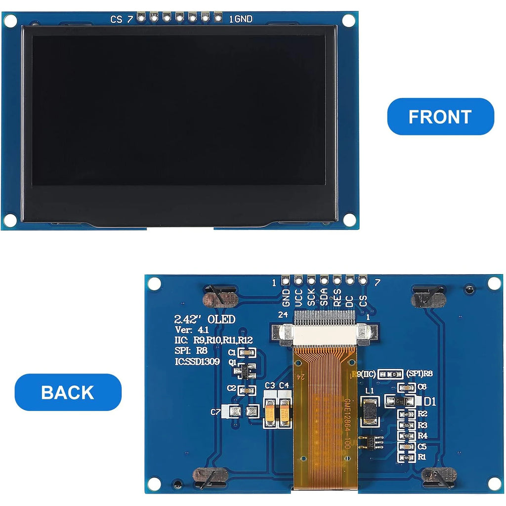 2.4" 2.42 inch 128x64 OLED LCD Display Module SSD1309 7 Pin SPI/IIC I2C Serial Interface for Arduino UNO R3 DIY Electronic
