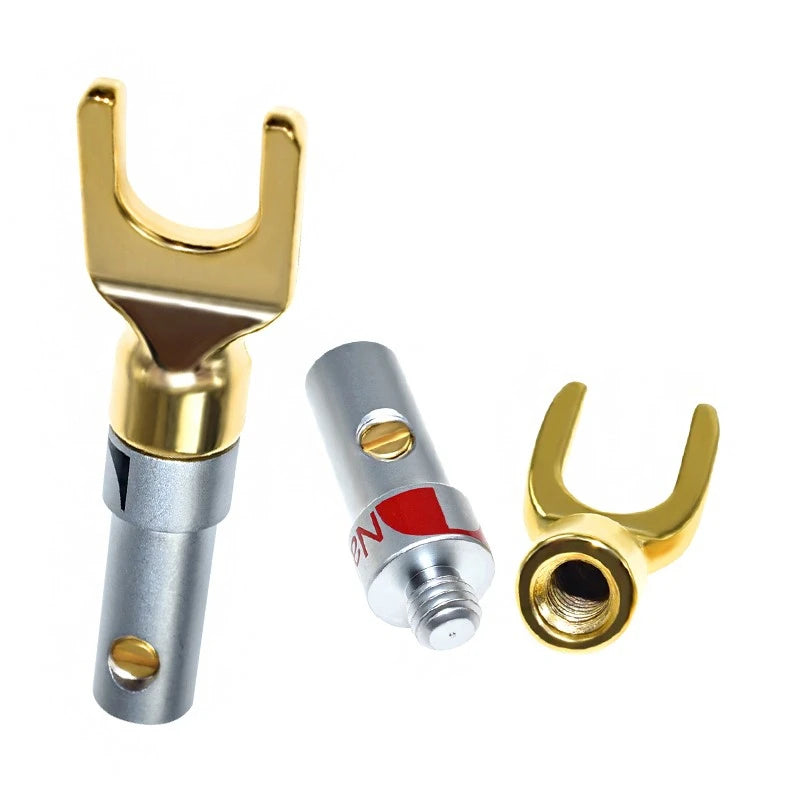 4Pcs Gold plated Y U Shape Banana Plug Audio Speaker Plugs Screw Fork Spade Cable Wire Connector for Binding Post