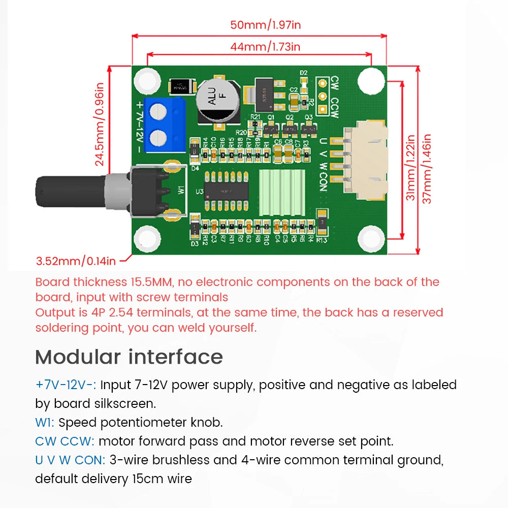 DC7-12V BLDC PWM Hall Motor Speed Controller Module 3/4 Wire Brushless Motor Driver Board Governor Volt Current Protection Board