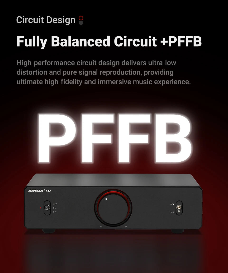 AIYIMA A20 PFFB Stereo Power Amplifier TPA3255 HiFi 2.0 Audio Amp 300Wx2 with XLR/RCA Fully Balanced Input HPF High Pass Filter