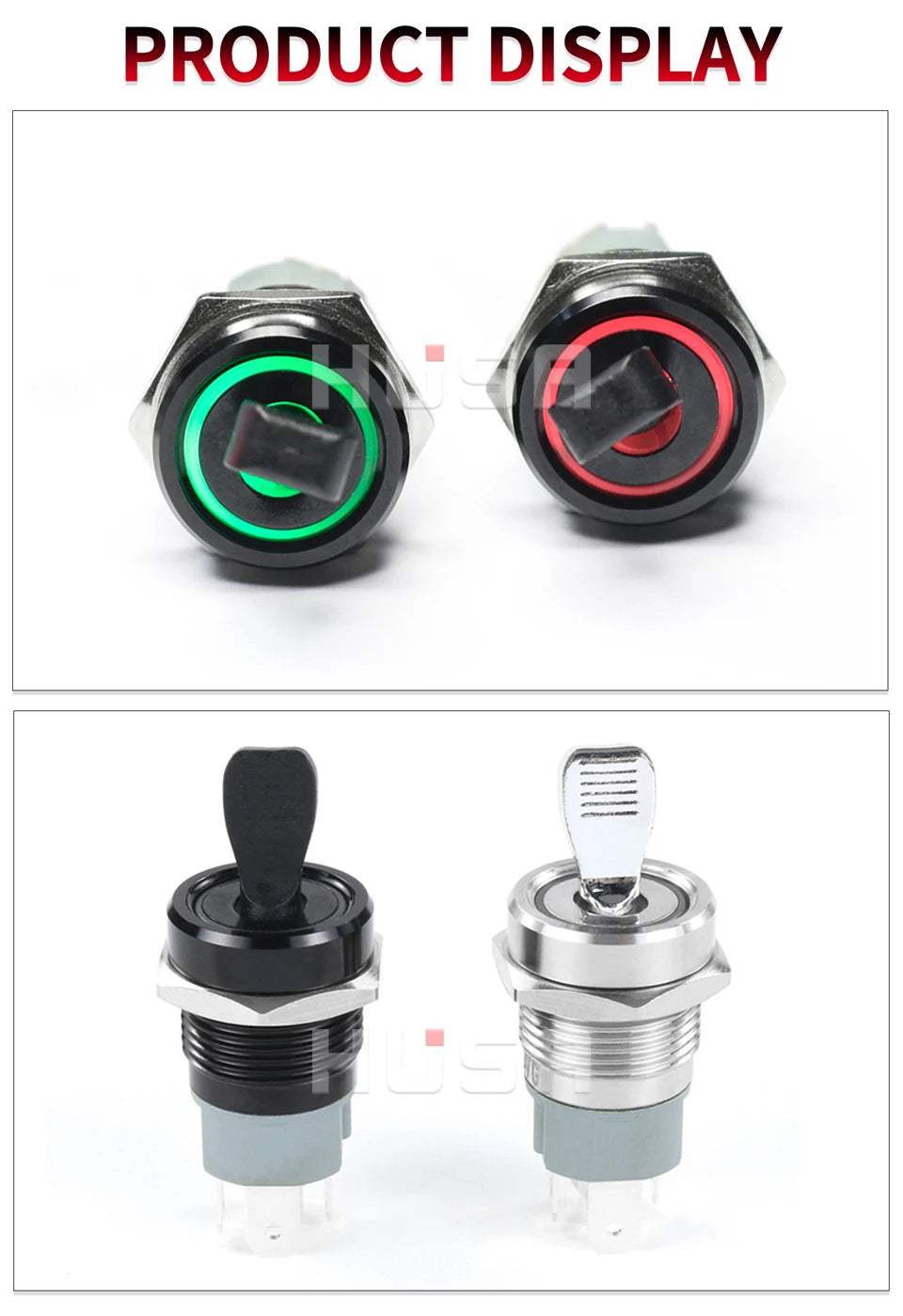 16MM  Self-locking ON-OFF Slide Power High Current Metal Toggle Switch Waterproof Push Button 2 Positions 1NO1NC Illuminated Led
