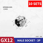 10 Pcs GX12 Aviation Circular Connector 2 Pin 3pin 4pin 5pin 6pin 7pin Male Plug& Female Socket Fixed Rear Nut