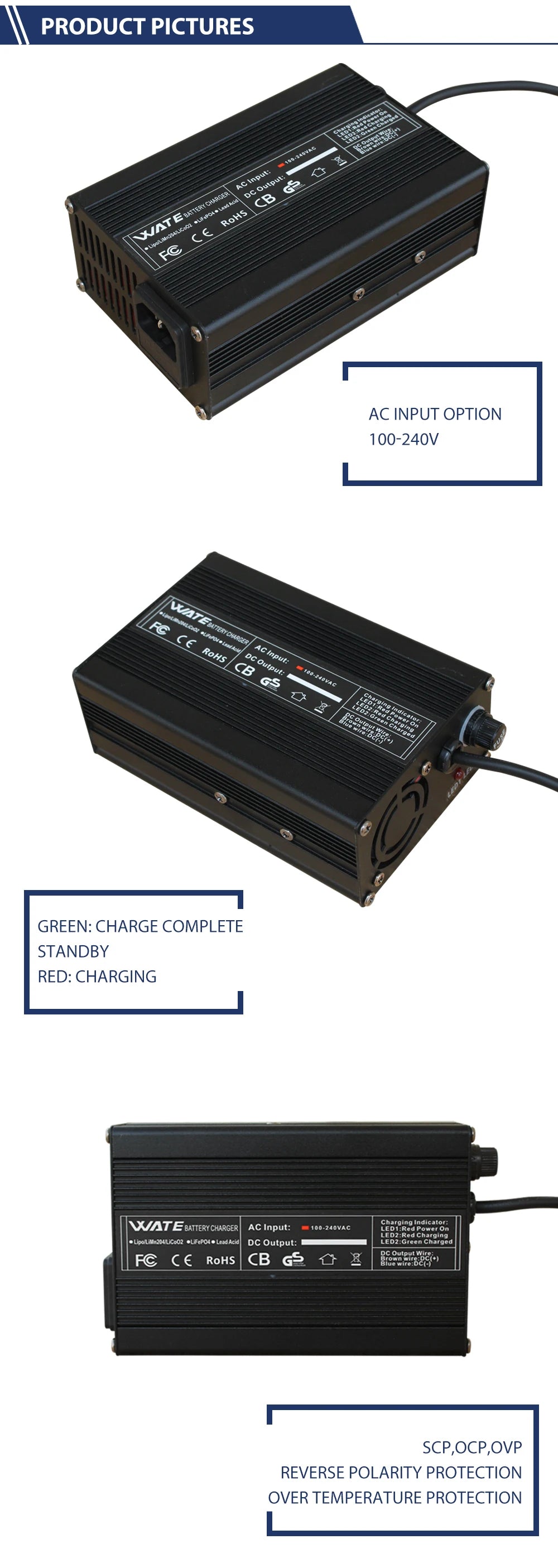 67.2V 4A Charger For 16S 59.2V Li-ion Battery 60V 4A Fast Charge Smart Aluminum Case Lipo Battery Charger 110V To 220V