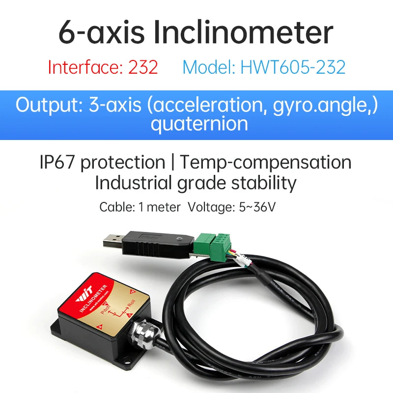 WitMotion HWT9053(X/Y±0.001°)3-Axis Acceleration+Gyro+Euler Sensor IP68 AHRS IMU Built in RM3100 Magnetometer Chip for UAV Robot
