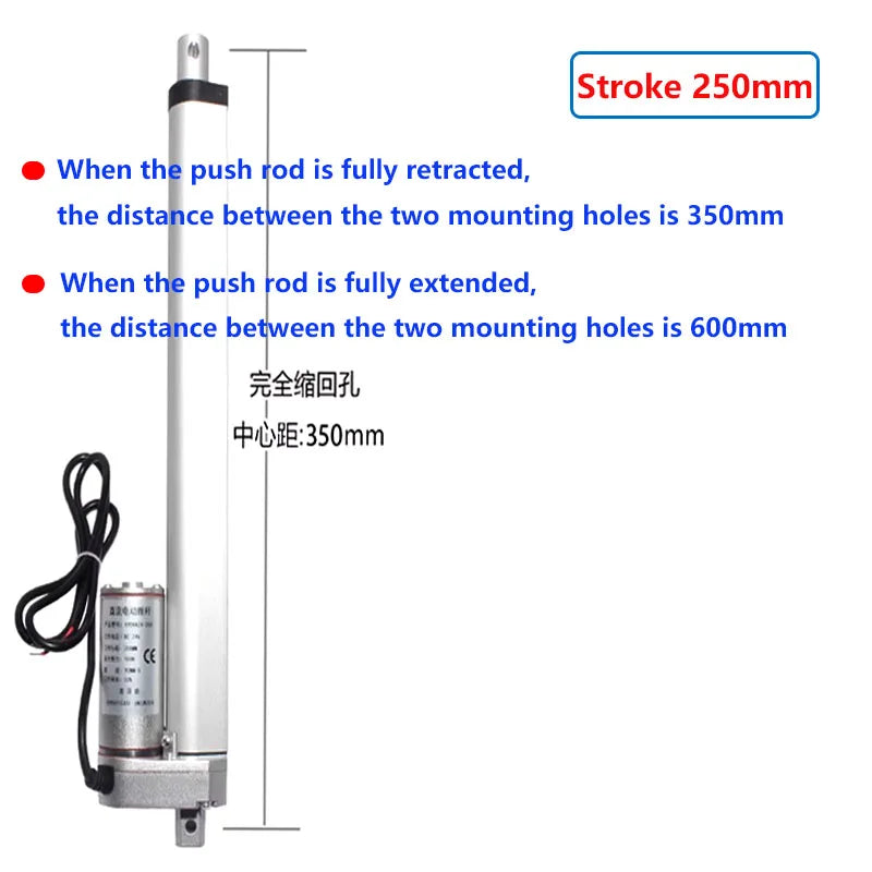 12V 24V Stroke 150mm 200mm 250mm Linear Actuator 1000N Max Lift with Mounting Brackets IP54 Waterproof Linear Motion Actuator