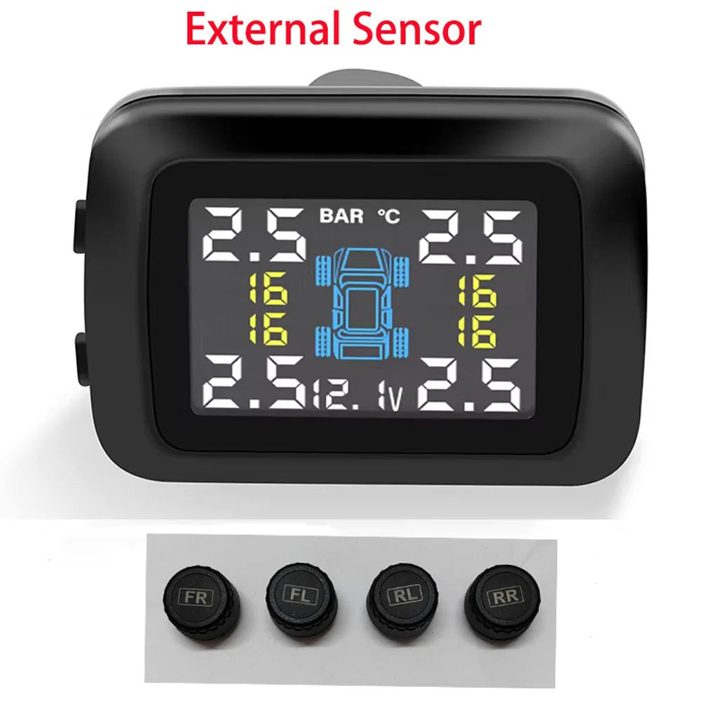 Car TPMS Cigarette Lighter Tire Pressure Monitoring System Alarm Tyre Air Pressure Meter Gauge Temperature Warning With 4 Sensor