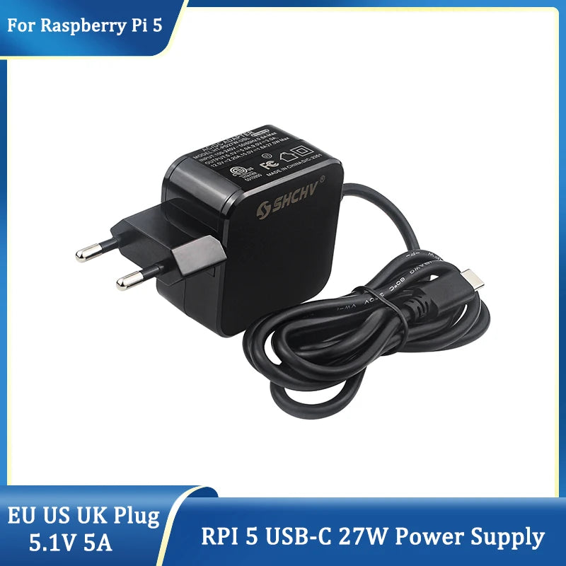 Raspberry Pi 5  Power Supply USB Type-c 27W 5.1V 5A Power Supply EU US UK Plug Power  Adapter for Raspberry Pi 5