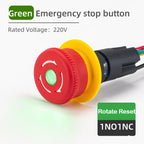 16MM Red Illuminated Rotary Emergency Stop Button Switch Wired with Light 1NO1NC Rotate Reset Welding Pin Knob Plastic Switches