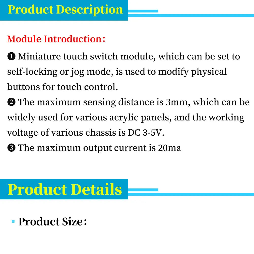 3V-30V Touch Control Switch Module Bistable Latching LED Touch Sensor Solder Wire Type