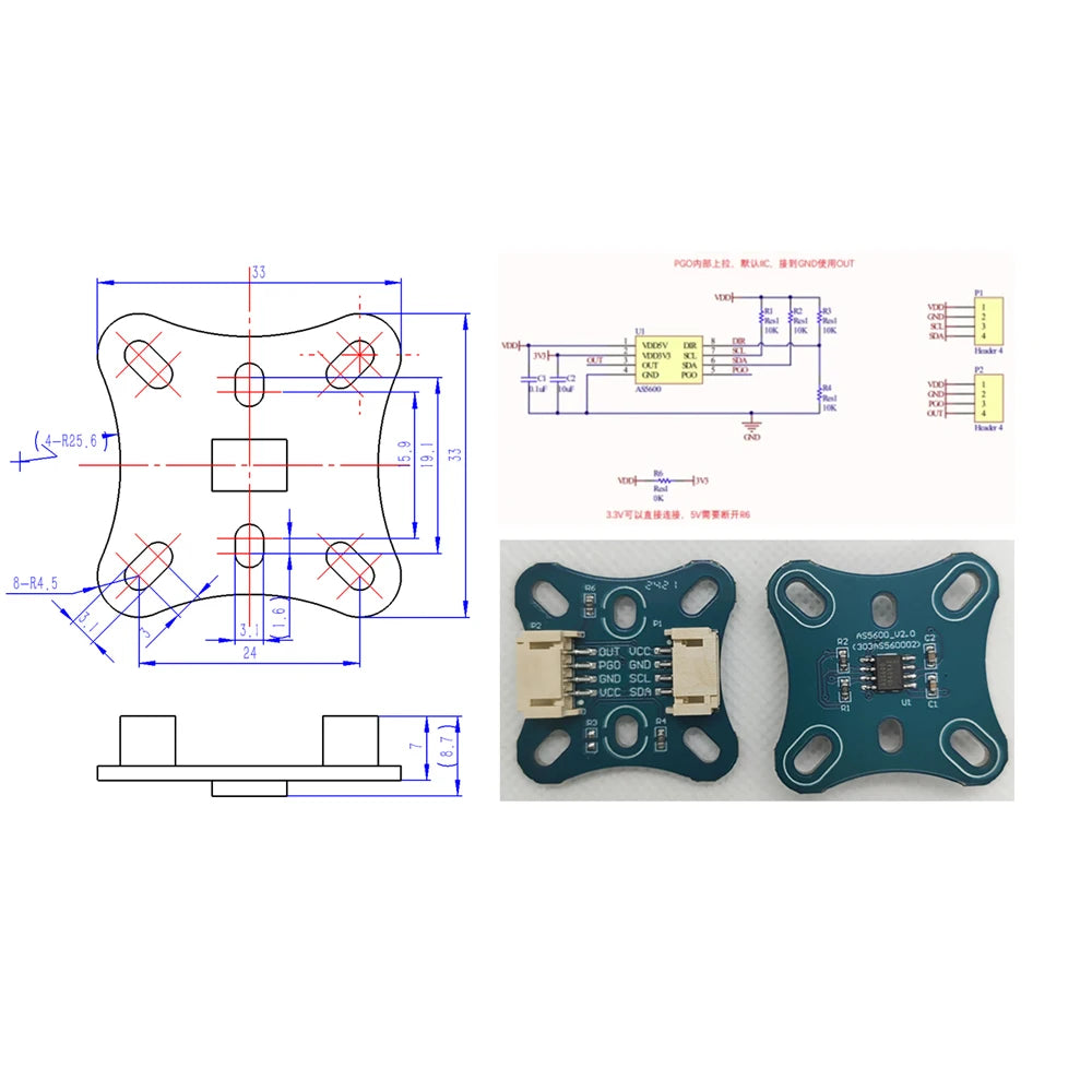 2804 Hollow Shaft Brushless DC Motor+ AS5600 Magnetic Encoder Set Hall Sensor Outer Rotor BLDC Motor Kit Support FOC Control