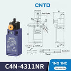 CNTD C4N‑NR Series vertical safety Micro Limit Switch IP65 Waterproof and dustproof Silver contact Safety Interlock C4N-4304NR