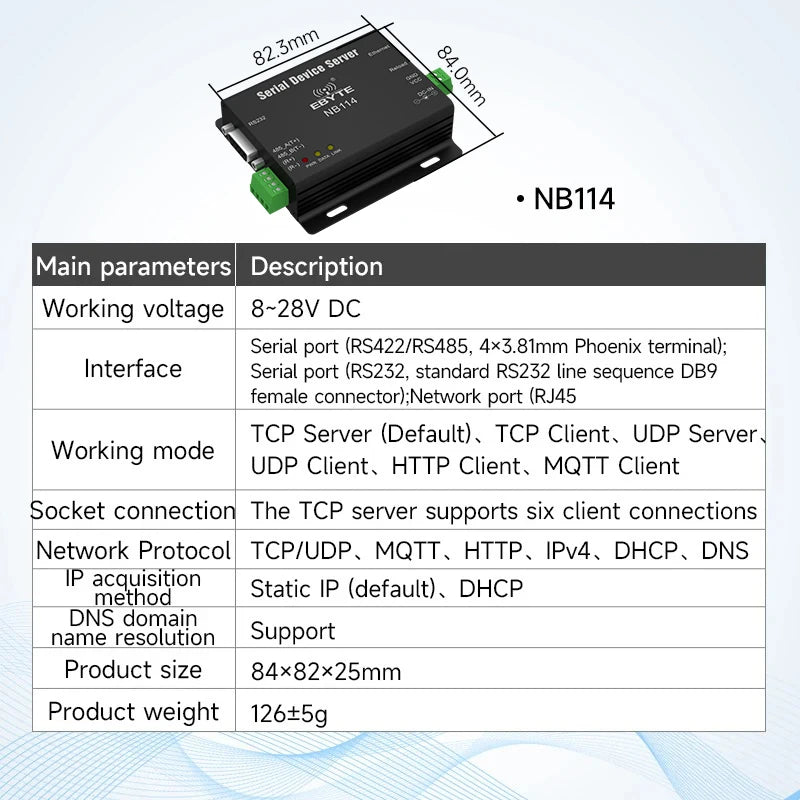 Ethernet Serial Sever RS485 to RJ45 Rail Industrial Standard AC/DC/POE Data Transmission Transceiver CDEBYTE NA111 Series