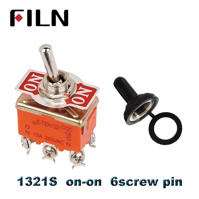 FILN 15A 250V Toggle Switches Miniature Thumb Lever on Off SPST SPDT DPDT Power Rocker Waterproof Cap for Electronics