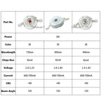 IR LED 3W 730nm 740nm 850nm 940nm 1050nm 3Watt Chip Diode Infrared Red Beads Radiation Bulb Laser Flashlight Night Vision Camera
